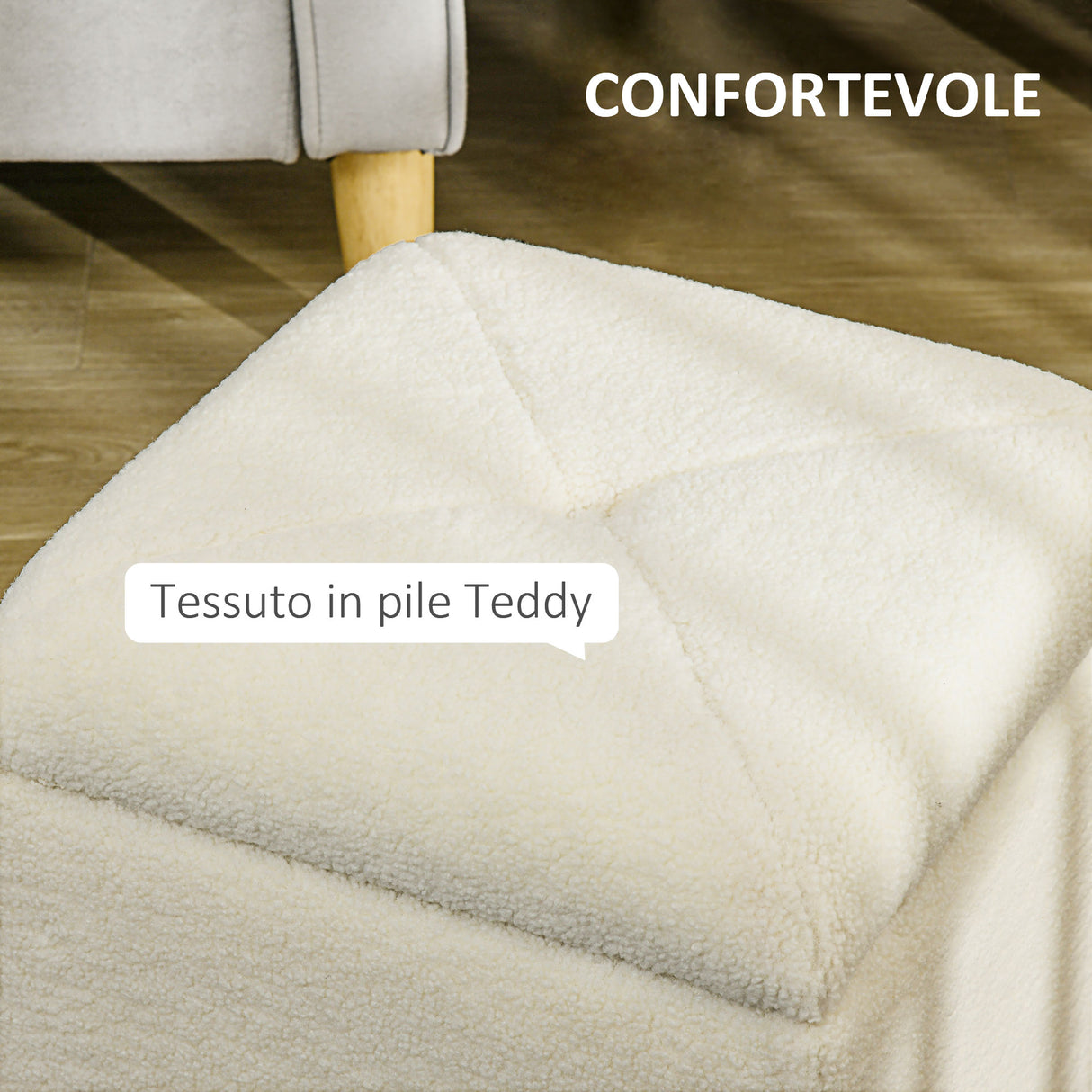 easycomfort easycomfort pouf contenitore imbottito in tessuto teddy morbido per salotto e camera 39x39x39cm crema