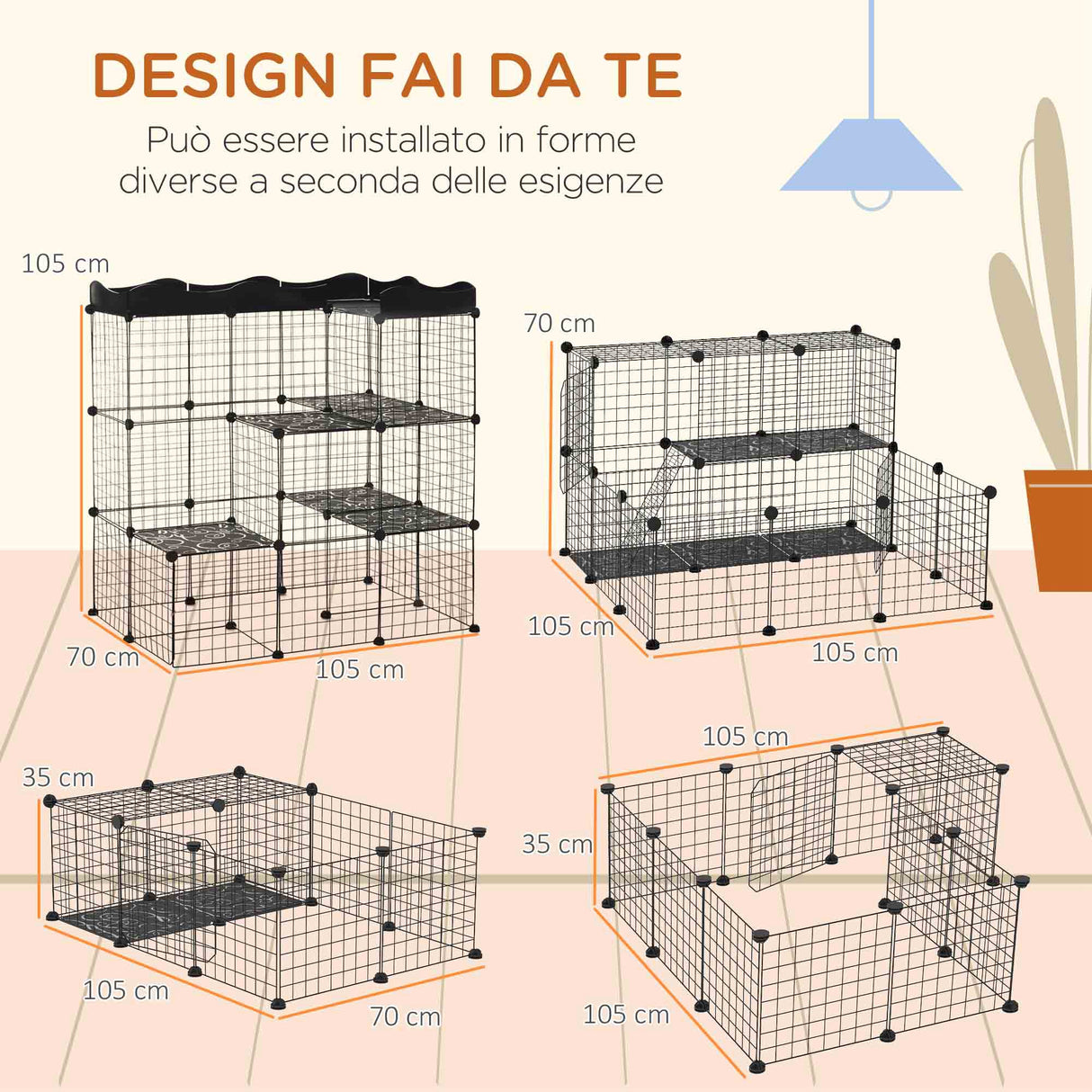 easycomfort easycomfort recinto per animali domestici modulabile e multilivello con rampa e 2 porte in acciaio e pp 105x70x116 cm nero