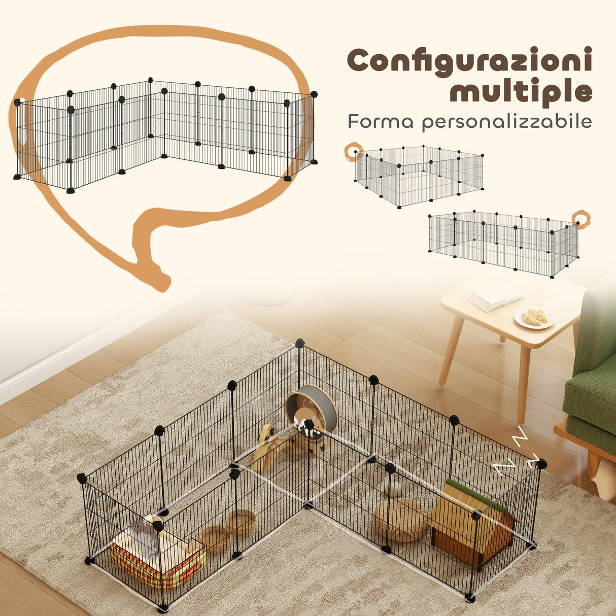 easycomfort easycomfort recinto per animali modulabile con 12 pannelli 35x35 cm e bordi arrotondati in metallo e abs 140x70x35 cm nero