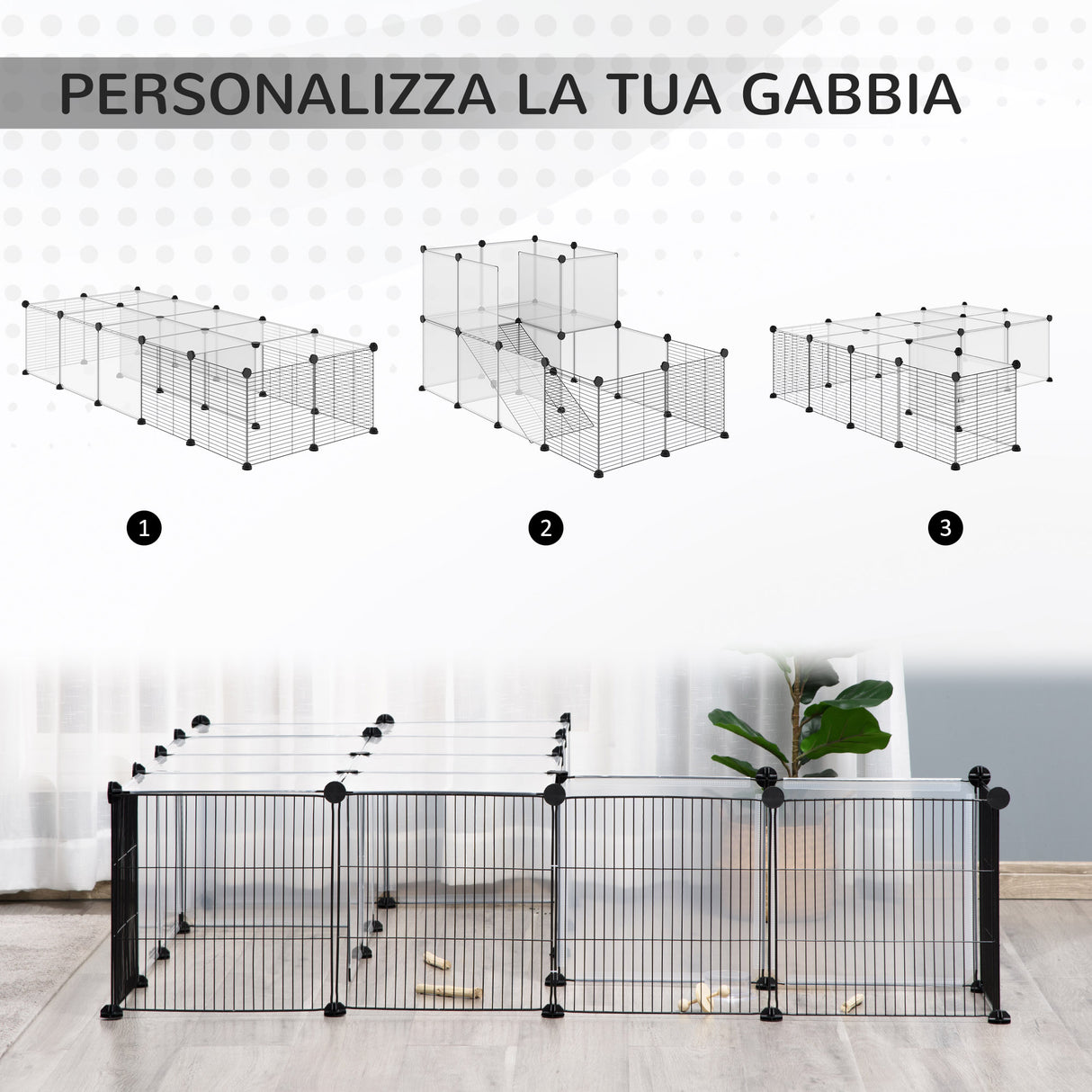 easycomfort easycomfort recinto per animali modulabile con pannelli 35x35 cm e accessori in acciaio e pp 140x70x70 cm nero