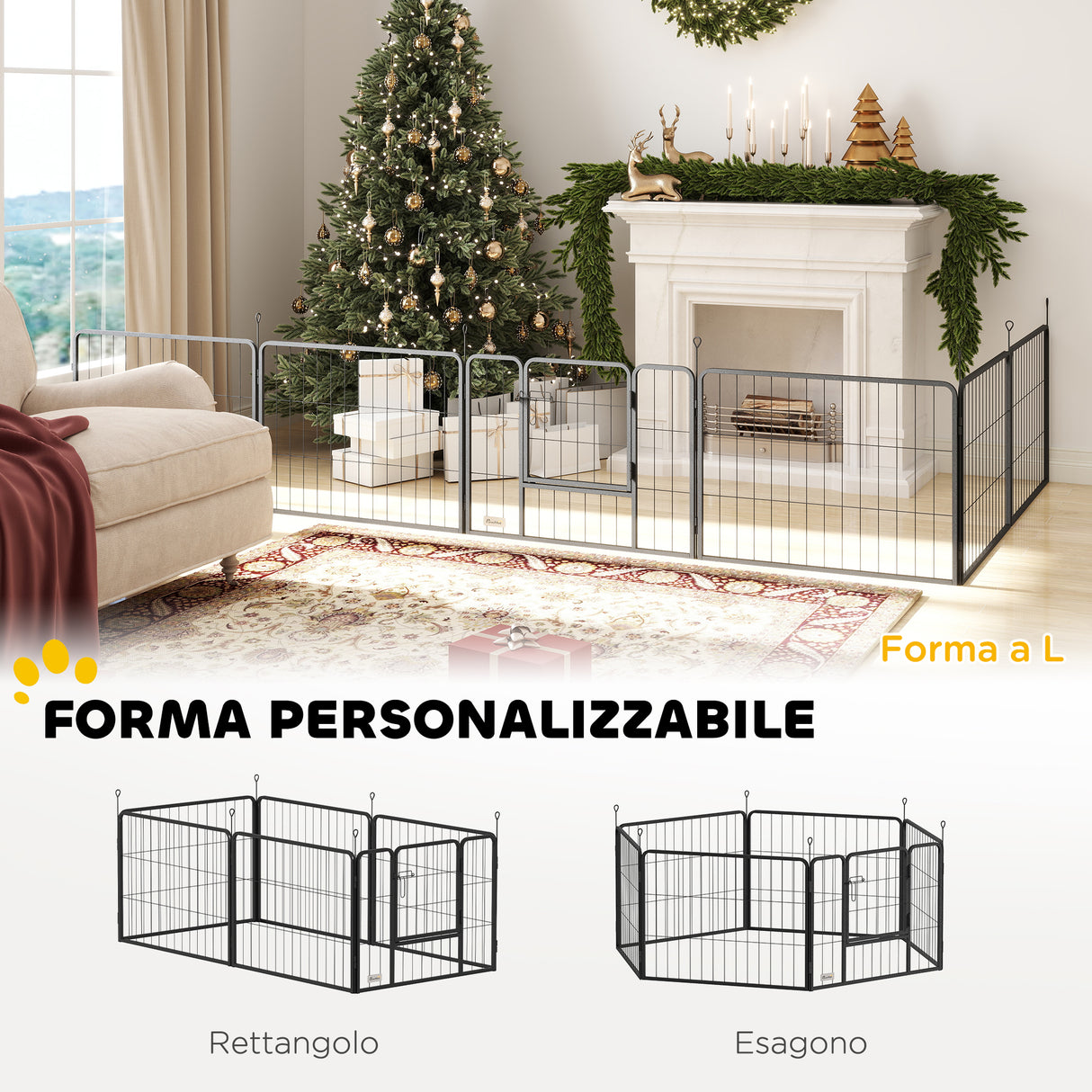 easycomfort easycomfort recinto per cani a 6 pannelli modulabili da 80x1 5x60 cm in acciaio nero con porta di ingresso