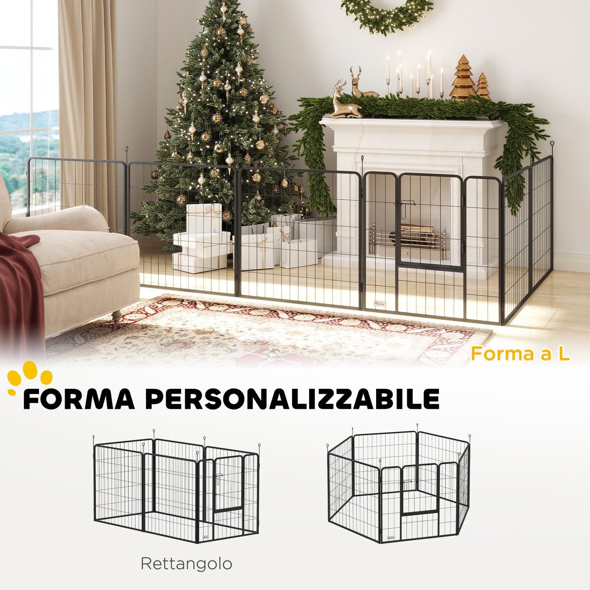 easycomfort easycomfort recinto per cani a 6 pannelli modulabili pieghevole con porta in acciaio altezza 80 cm nero