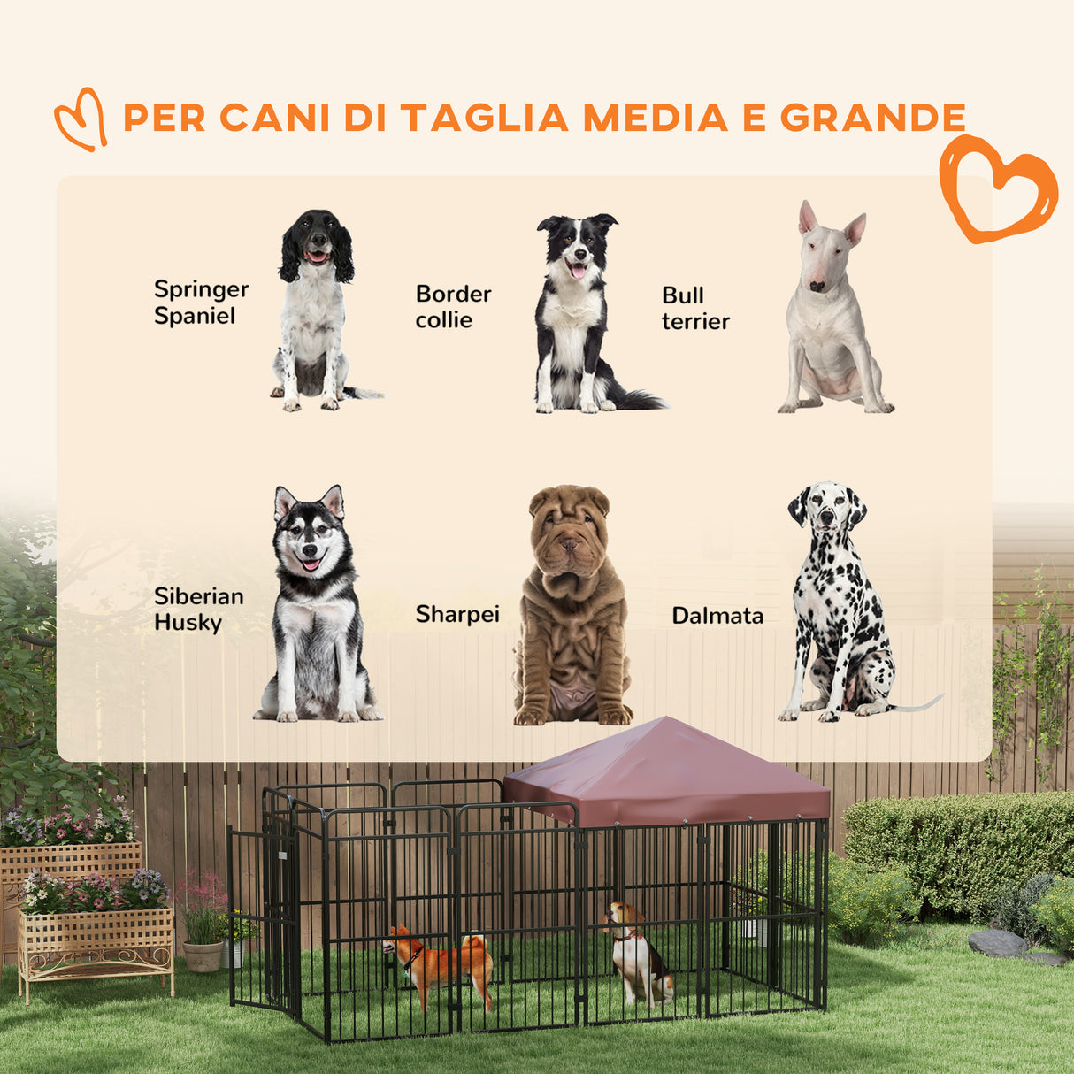 easycomfort easycomfort recinto per cani da esterno in metallo con tetto 282x141x159cm marrone