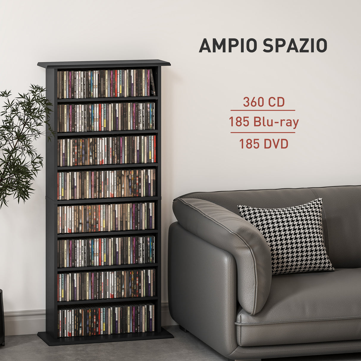 easycomfort easycomfort scaffale porta cd con 6 ripiani regolabili capacita di 360 cd185 dvd 58x24x124 5 cm nero