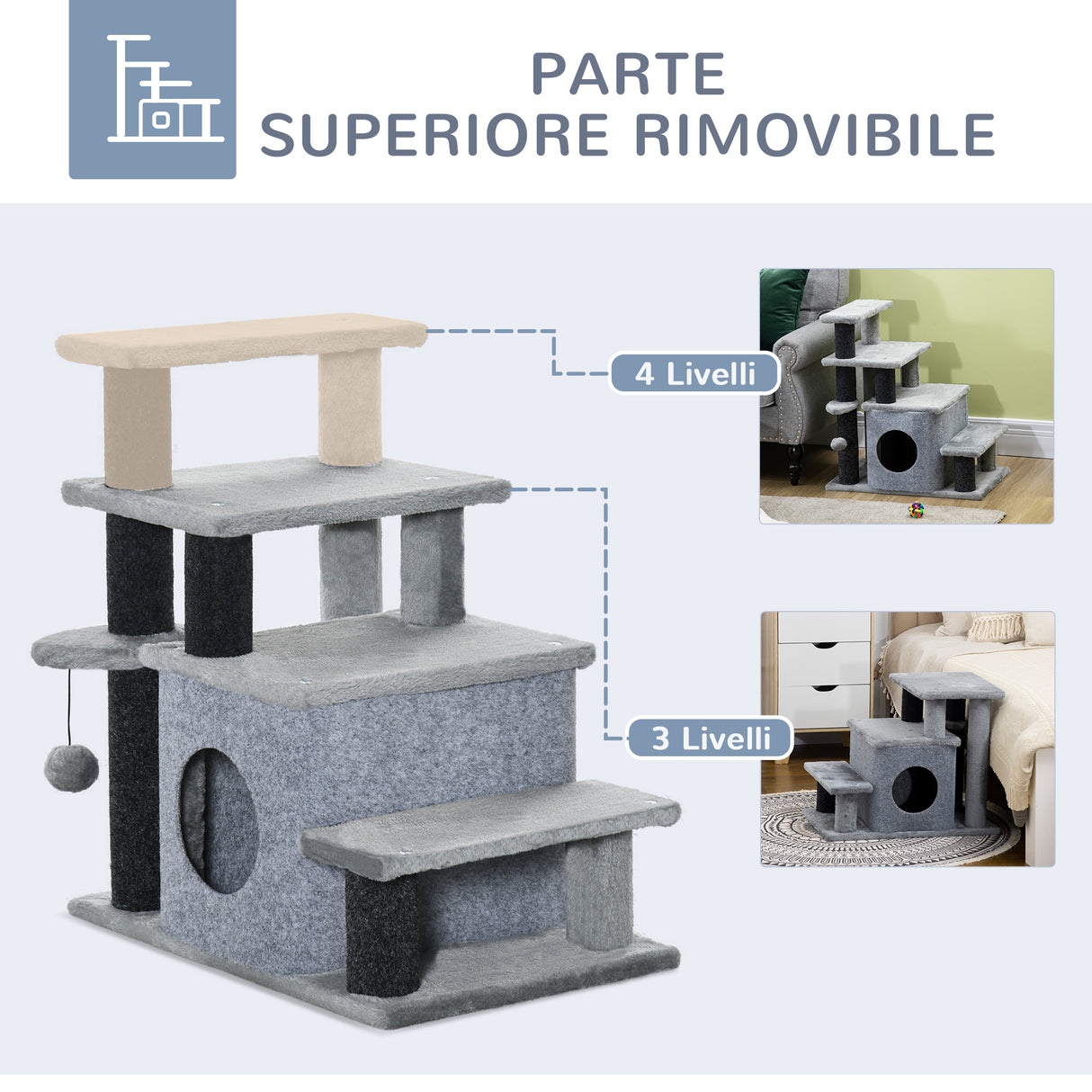 easycomfort easycomfort scaletta per cani con gradino rimovibile pallina e area interna in truciolato 60x40x66 cm grigio