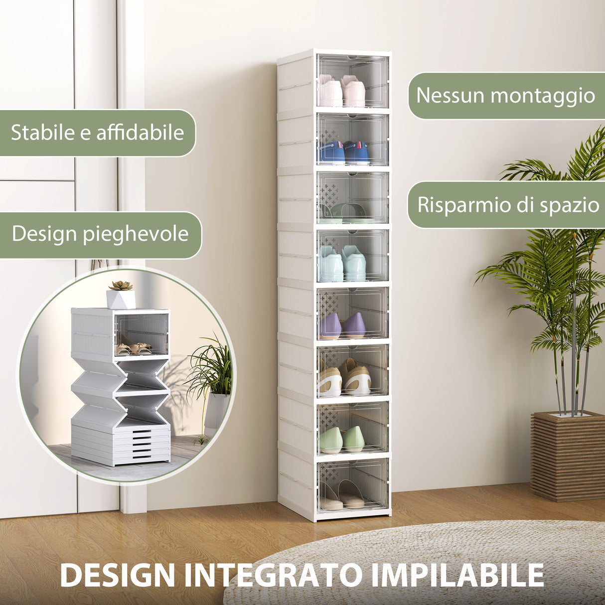 easycomfort easycomfort scarpiera con 8 contenitori per scarpe impilabili e pieghevoli con pannello trasparente bianco