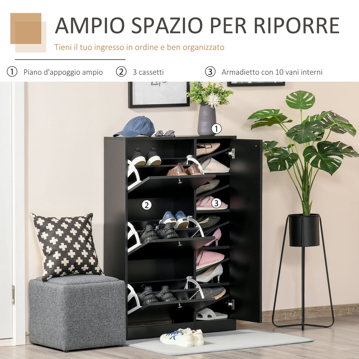 easycomfort easycomfort scarpiera salvaspazio regolabile mobile portascarpe con 8 scomparti legno 80 x 24 x 120cm nero ean 8054111844451