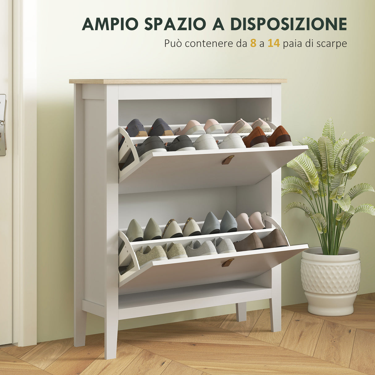 easycomfort easycomfort scarpiera slim 2 cassetti per 14 paia di scarpe taglia eu44 e ripiani regolabili 80x24x95 5cm bianco