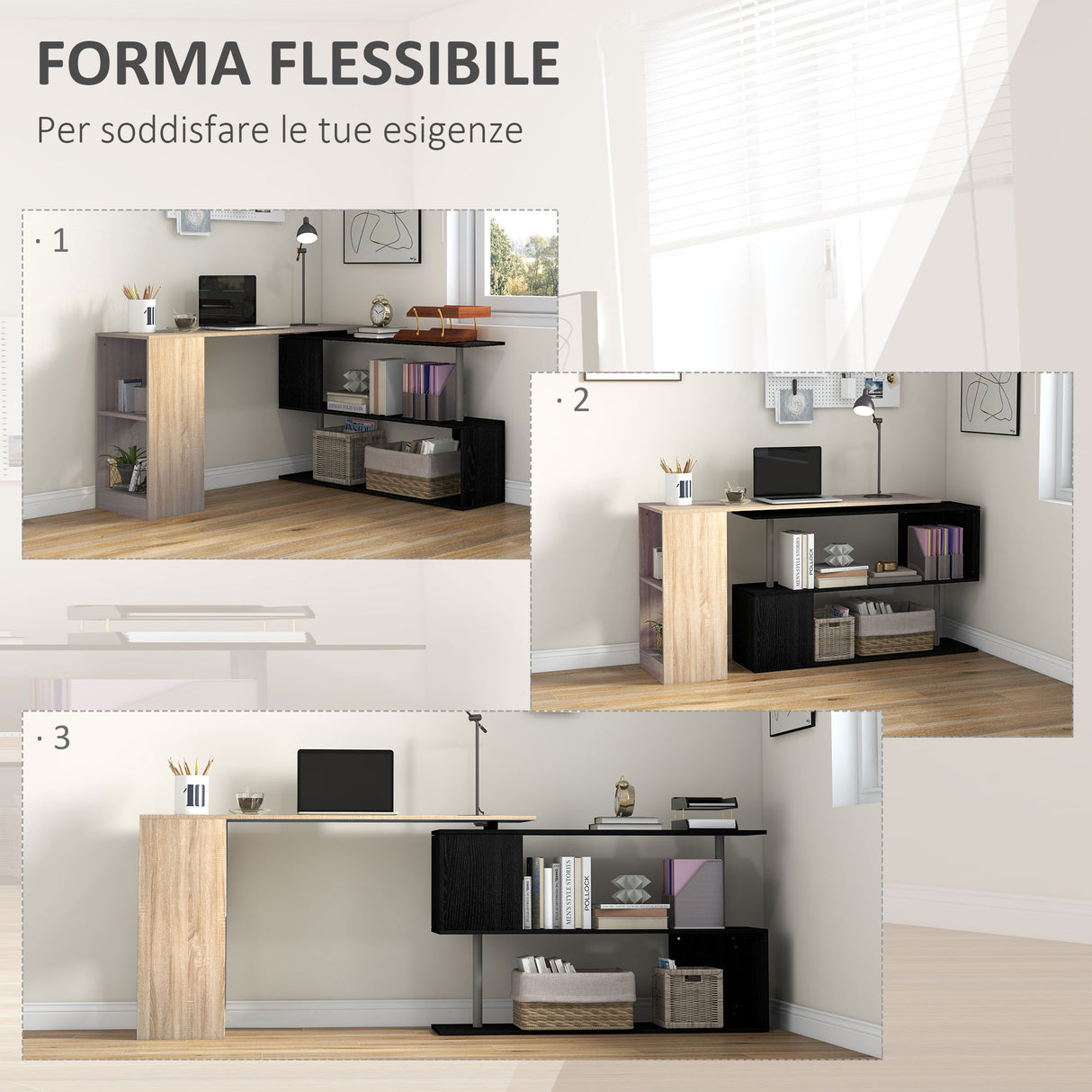 easycomfort easycomfort scrivania angolare salvaspazio con ripiano a s in legno 140x120x78 cm color legno