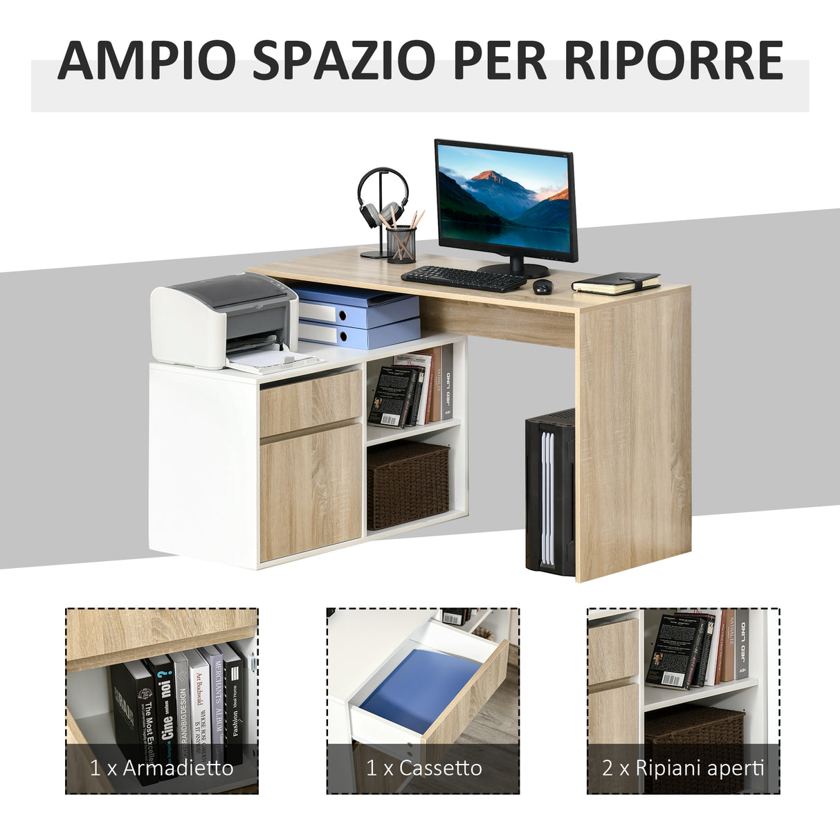 easycomfort easycomfort scrivania angolare scrivania ad angolo per computer da camera o ufficio scrivania salvaspazio in legno rovere e bianco