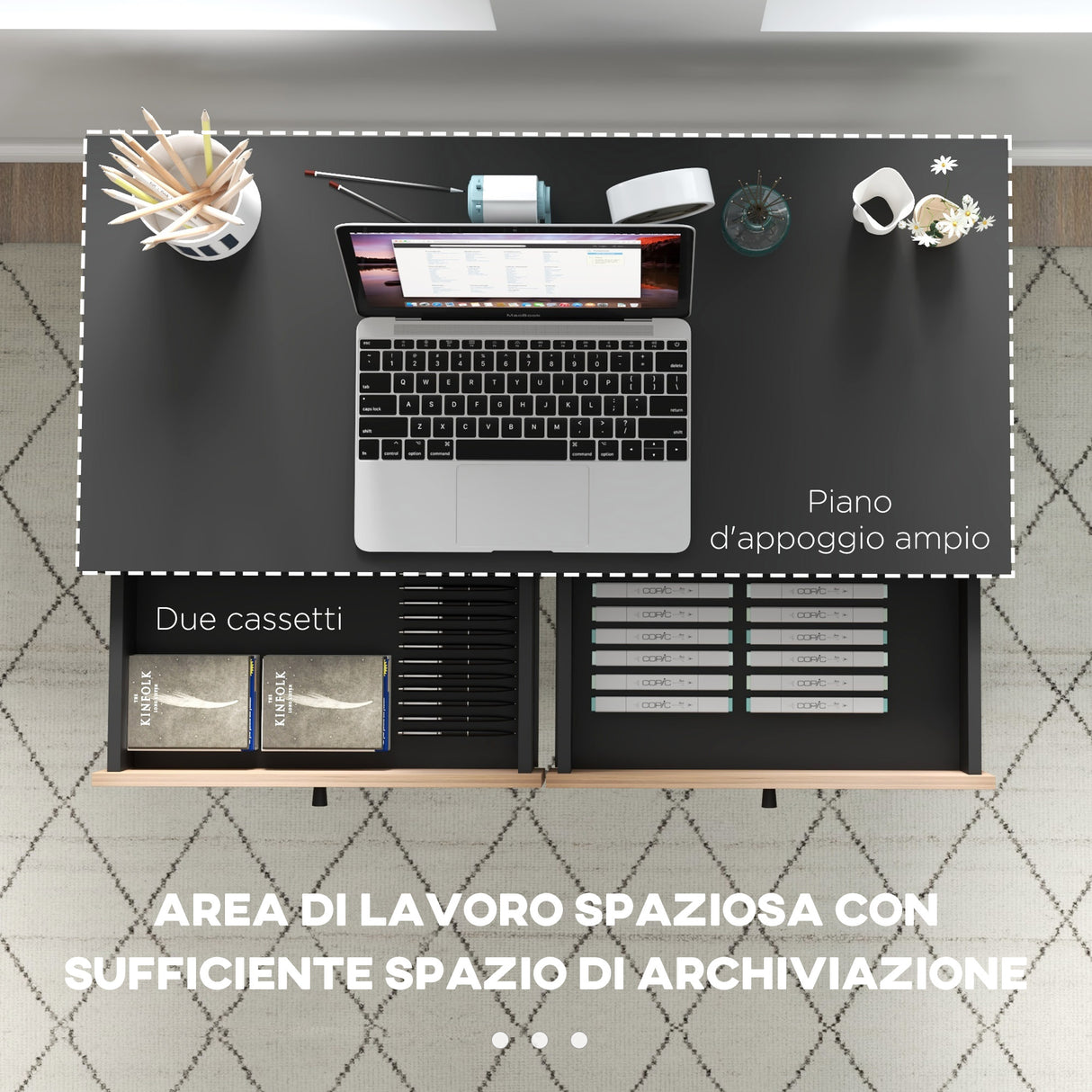 easycomfort easycomfort scrivania da ufficio moderna con 2 cassetti in acciaio e mdf 106x50x77 cm nero e rovere