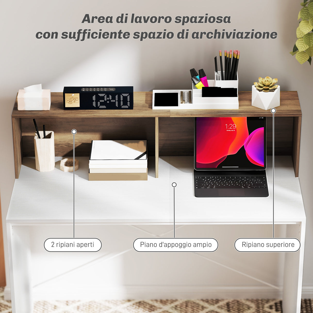 easycomfort easycomfort scrivania pc moderna con piano rialzato e 2 ripiani in truciolato 110x50x102 6 cm bianco marrone e noce