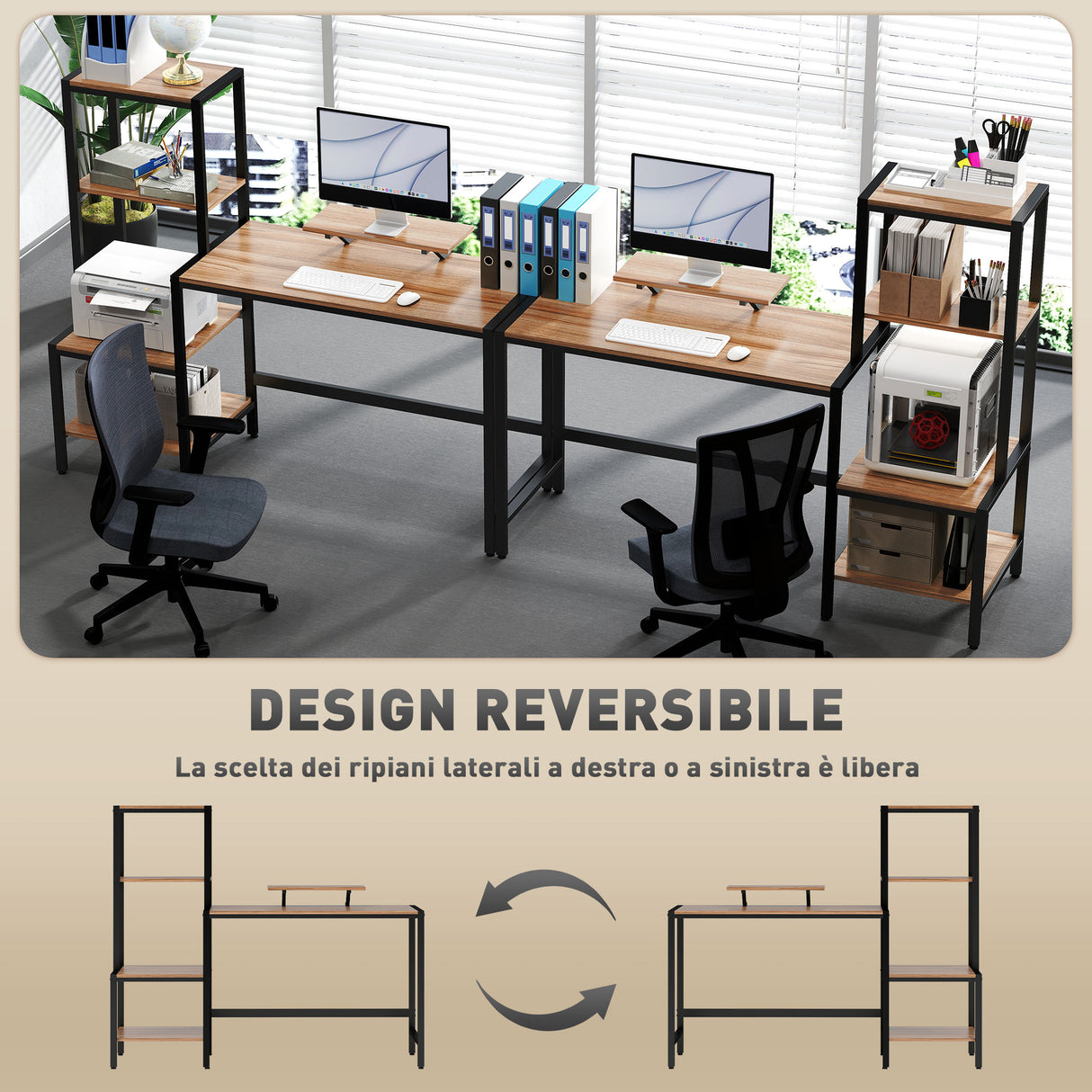 easycomfort easycomfort scrivania per camera con scaffale a 4 ripiani e supporto per monitor 150x48x125cm marrone