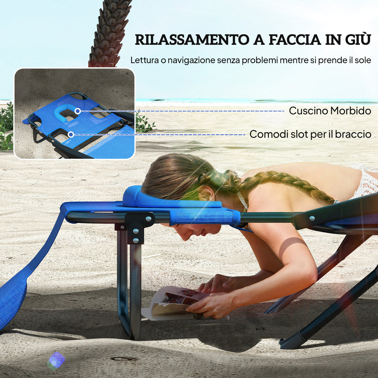 easycomfort easycomfort sdraio da giardino pieghevole con schienale regolabile cuscino e foro per viso blu scuro