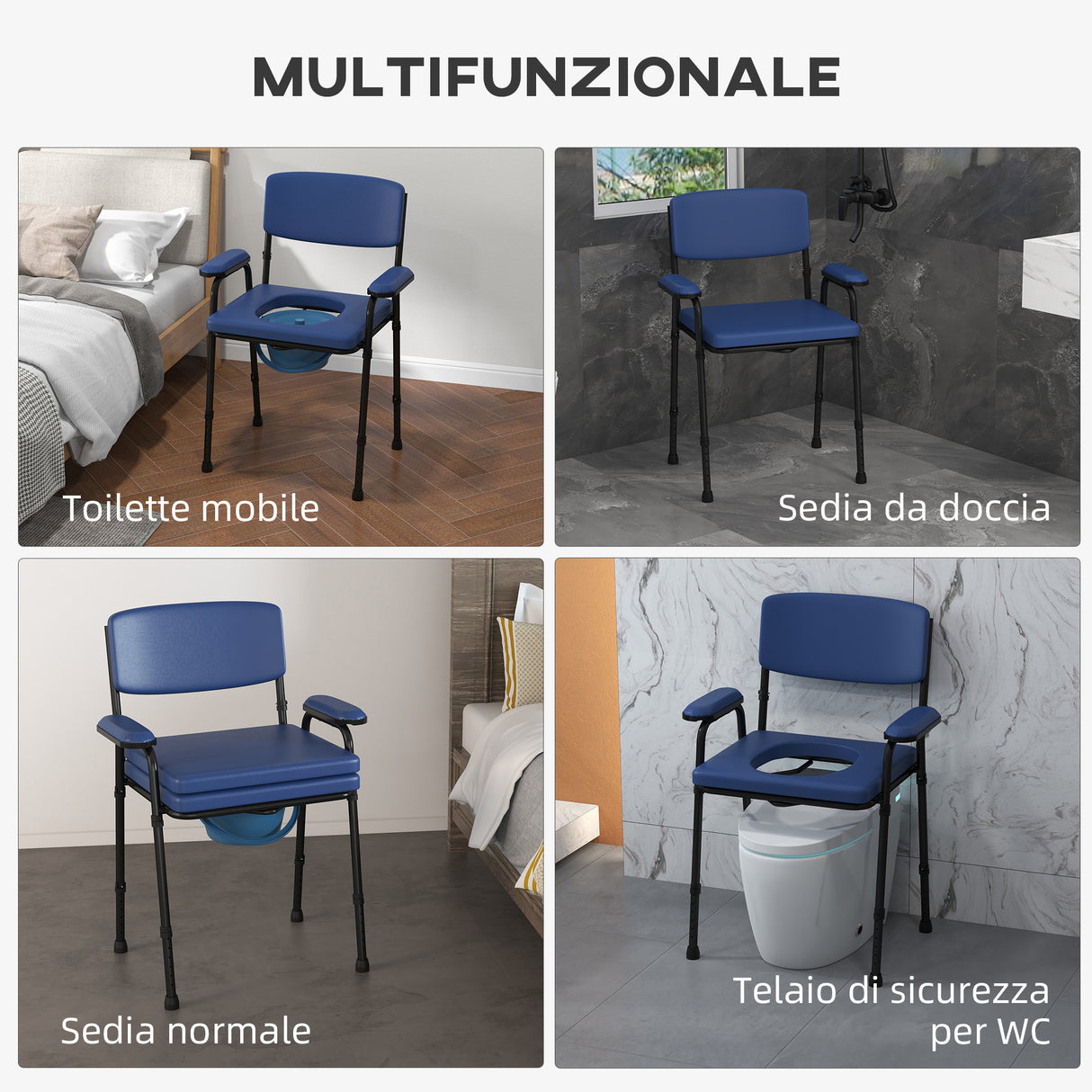 easycomfort easycomfort sedia comoda 5 in 1 per anziani e disabili per wc e doccia altezza regolabile e secchio rimovibile blu