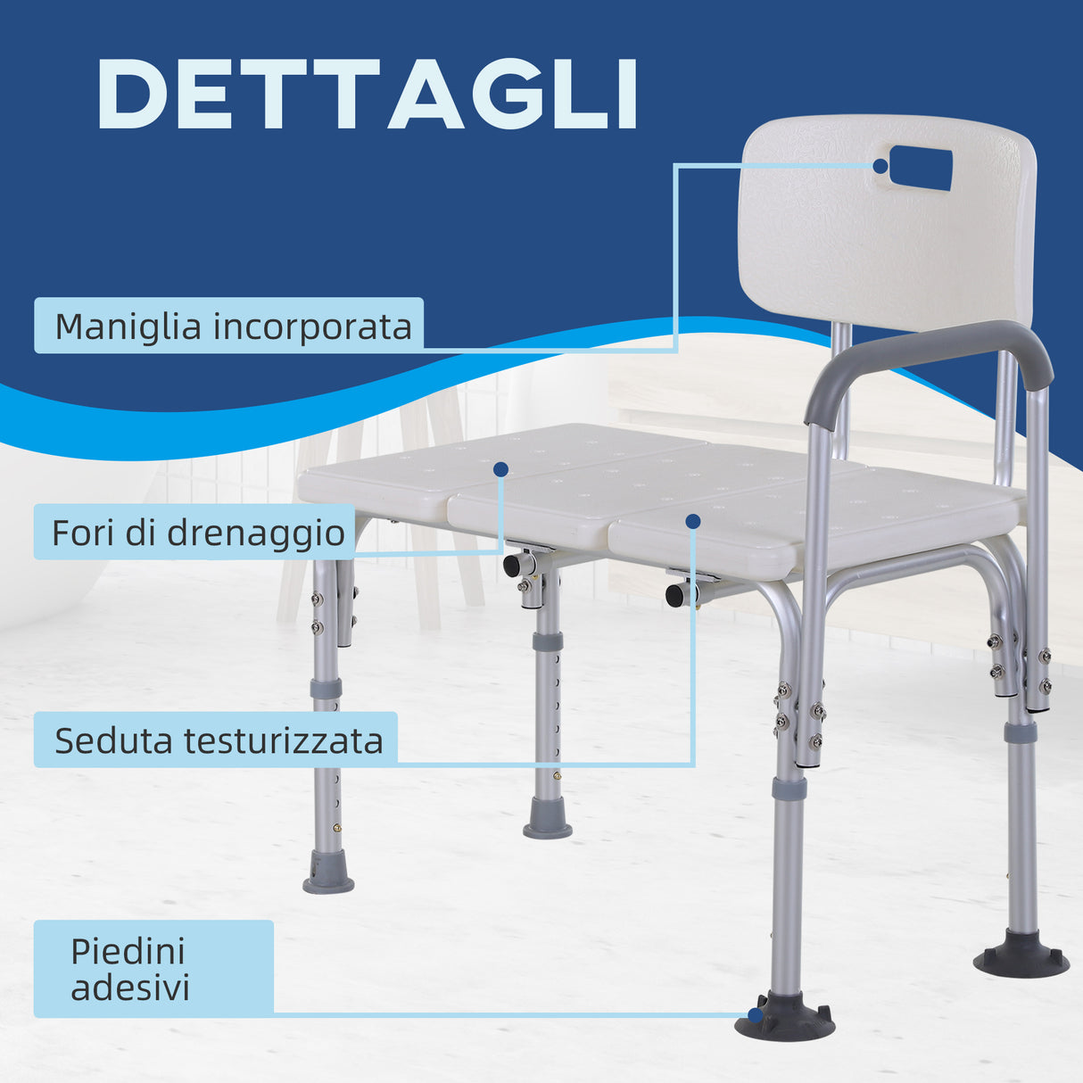 easycomfort easycomfort sedia da doccia con altezza regolabile su 6 livelli piedini e bracciolo antiscivolo ampia seduta 68 5x40 5cm ean 8054111846165
