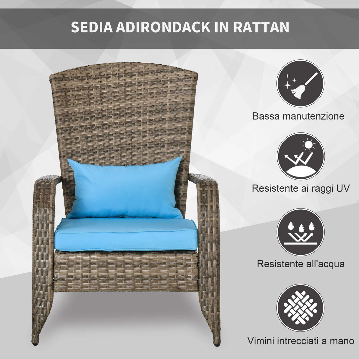 easycomfort easycomfort sedia da giardino adironrack con braccioli in rattan e acciaio 64x80x90 cm marrone e blu