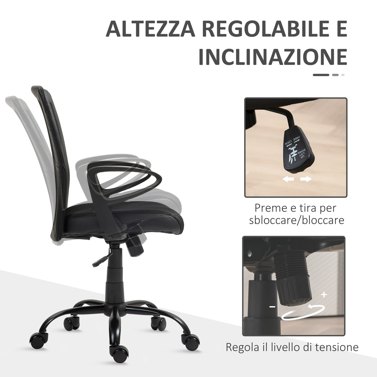 easycomfort easycomfort sedia da ufficio con altezza regolabile e tessuto a rete seduta girevole e inclinazione nero