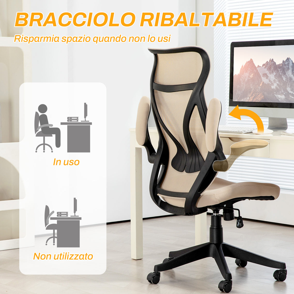 easycomfort easycomfort sedia da ufficio con braccioli ribaltabili altezza regolabile e schienale inclinabile beige