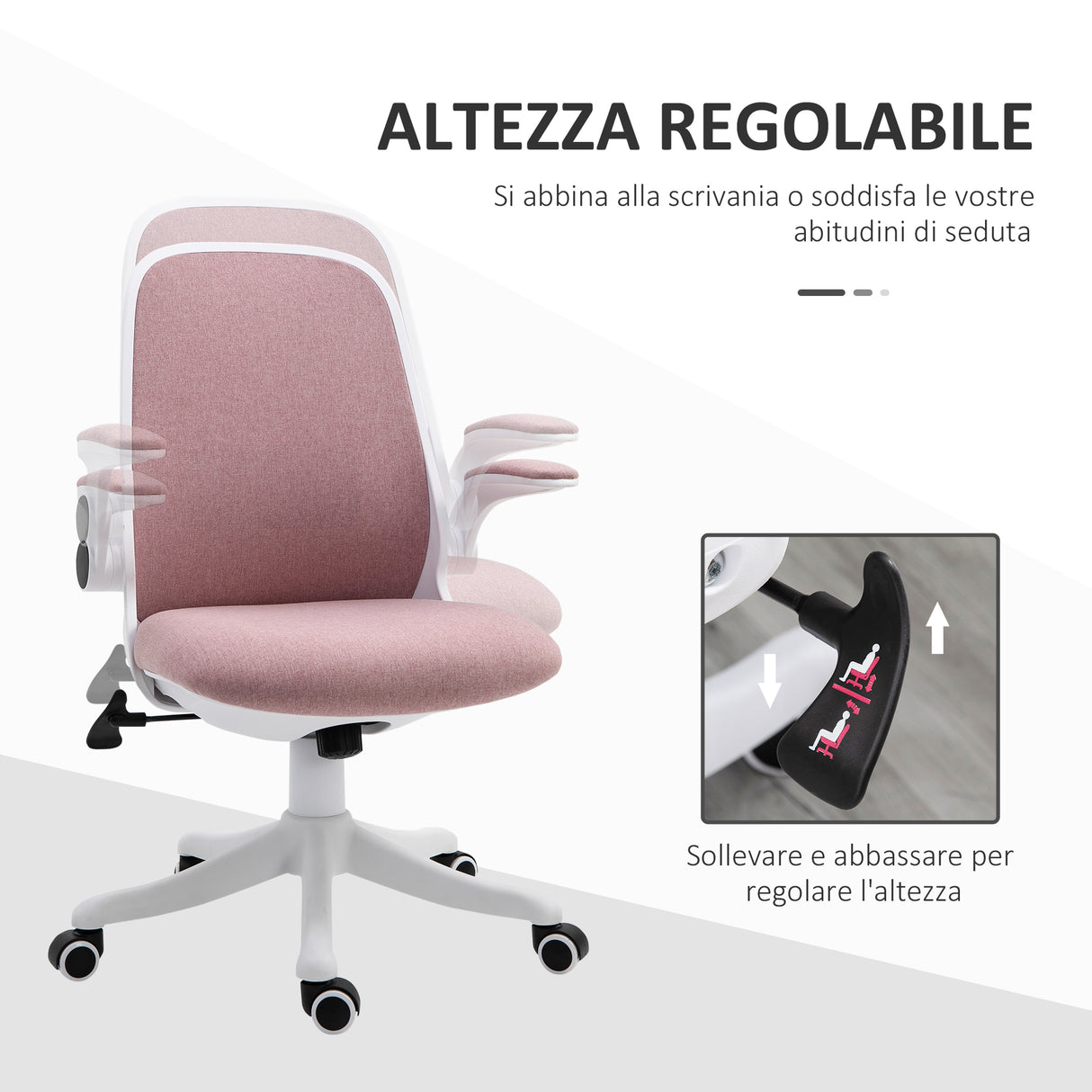 easycomfort easycomfort sedia da ufficio ergonomica ad altezza regolabile in tessuto effetto velluto 62 5x60x94 104 cm bianco e rosa
