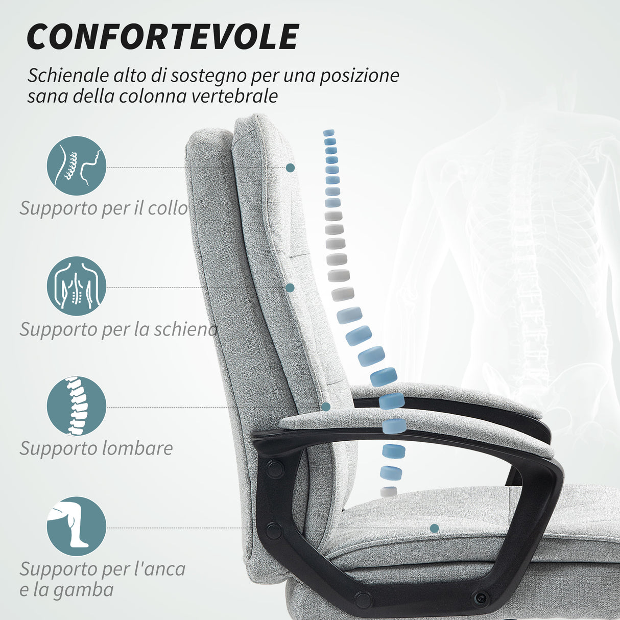 easycomfort easycomfort sedia da ufficio ergonomica con schienale alto altezza regolabile e dondolo grigio