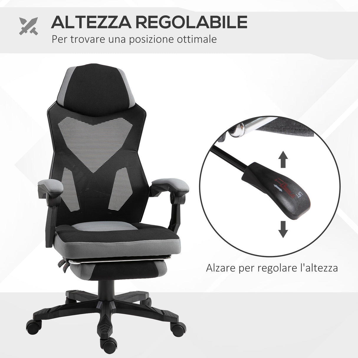 easycomfort easycomfort sedia da ufficio ergonomica con schienale reclinabile poggiapiedi retrattile altezza regolabile grigio