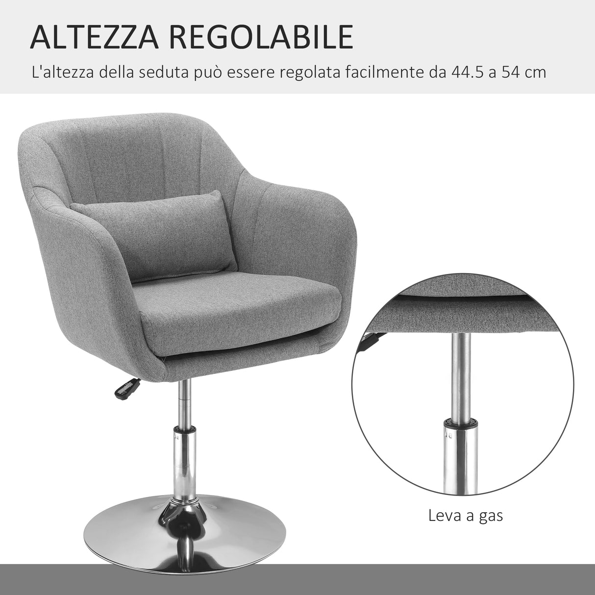 easycomfort easycomfort sedia girevole a 360 ad altezza regolabile con cuscino supporto lombare e bracciolo 60x60x79 91 cm grigio