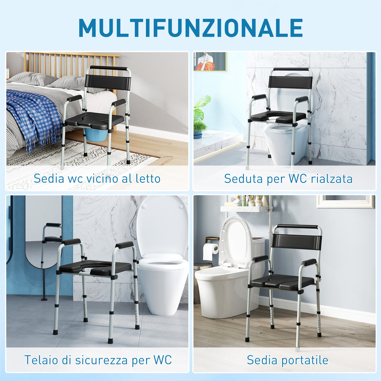easycomfort easycomfort sedia wc pieghevole e regolabile con braccioli e schienale in acciaio e pelle pu 52 5x46x81 5 97 cm nero