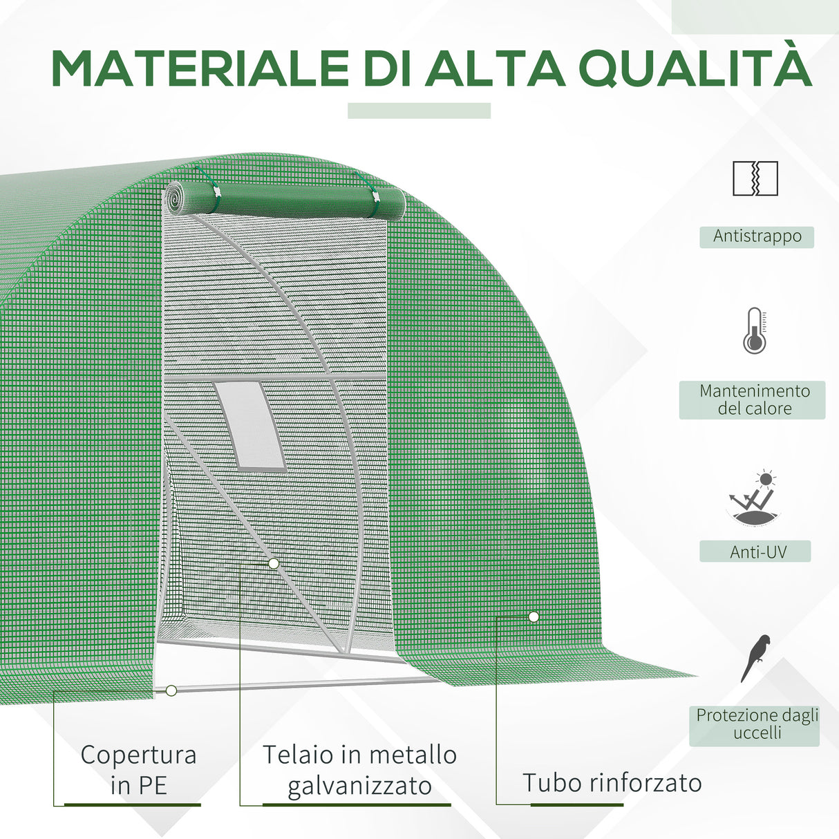 easycomfort easycomfort serra a tunnel da esterno 3x3x2m con copertura in pe porta con cerniera e 4 finestre verde