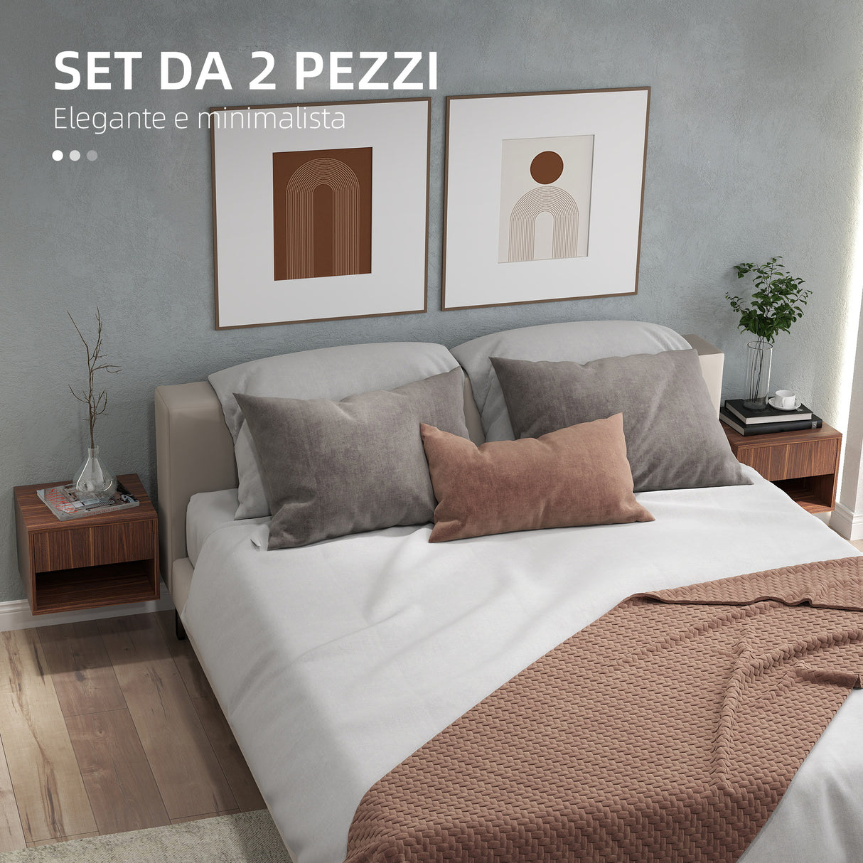 easycomfort easycomfort set 2 comodini sospesi con cassetto e ripiano inferiore aperto in legno 40x34x29 cm marrone