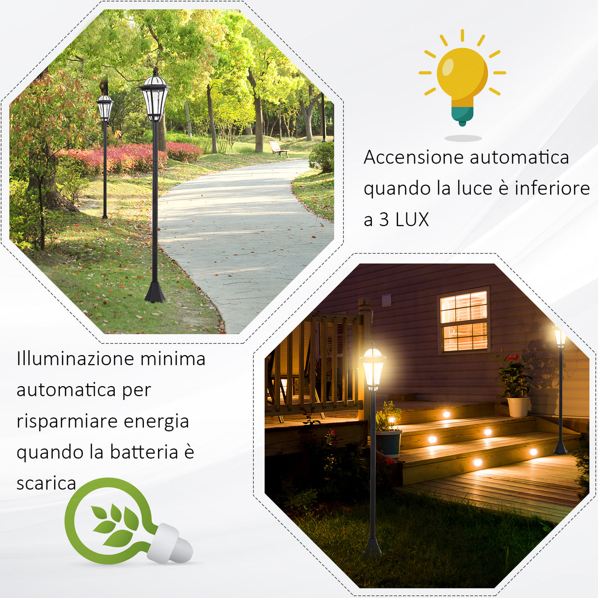 easycomfort easycomfort set 2 lampioni solari per giardino con 2 led e accensione automatica nero