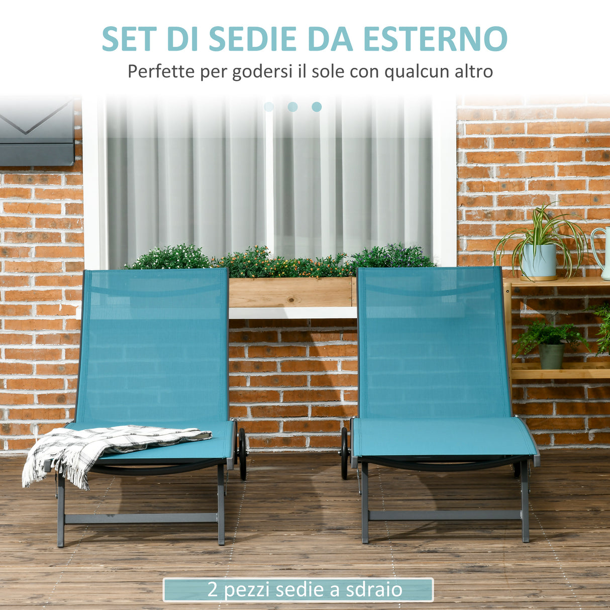 easycomfort easycomfort set 2 lettini sdraio reclinabili in alluminio e tessuto traspirante 66x165x102 cm blu e nero
