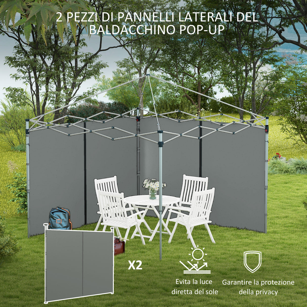 easycomfort easycomfort set 2 pareti gazebo 3x3 e 3x6 m in tessuto oxford con porte a cerniera 295x195 cm grigio scuro