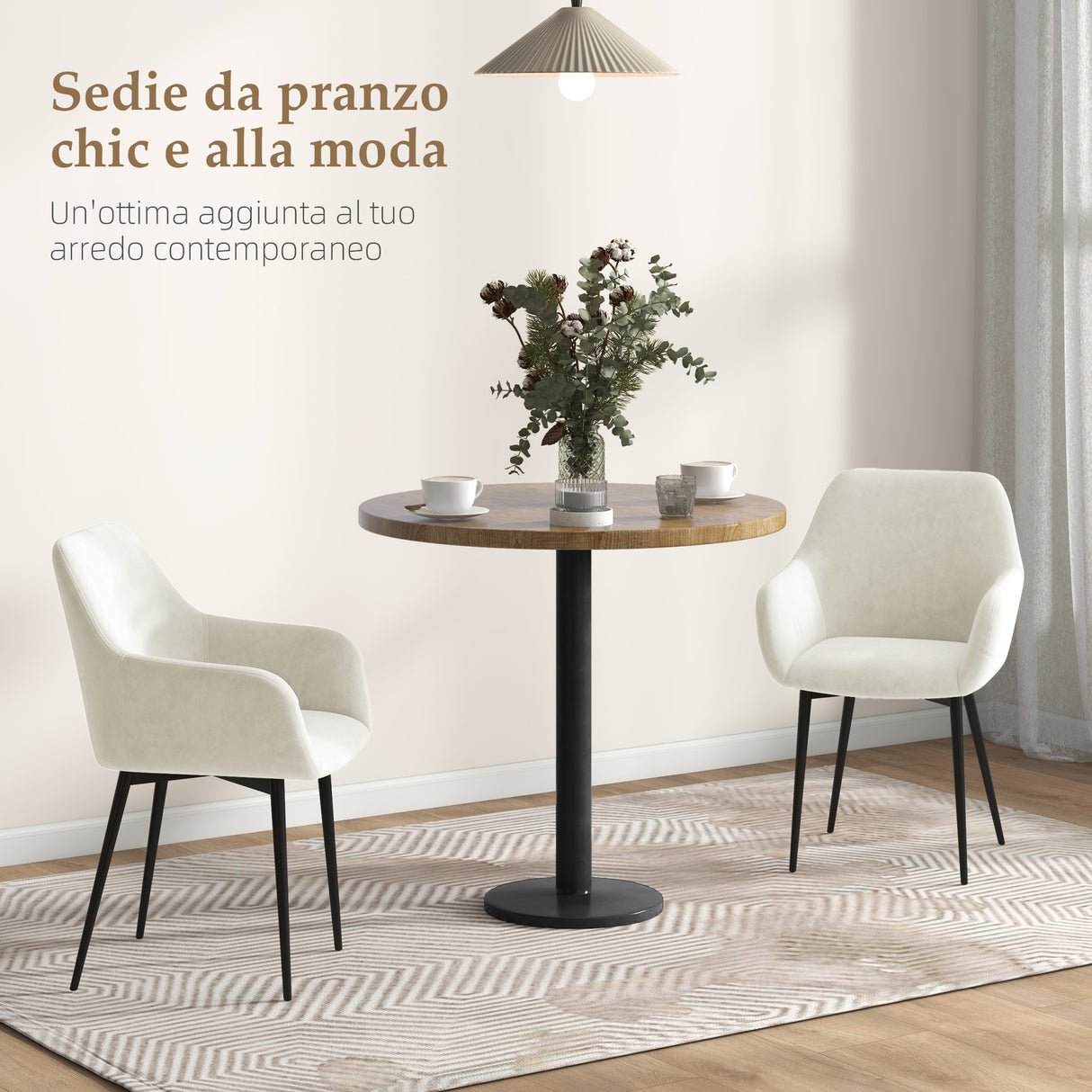 easycomfort easycomfort set 2 sedie da pranzo nordiche imbottite con braccioli ricurvi in tessuto effetto velluto 54x57x80 cm crema