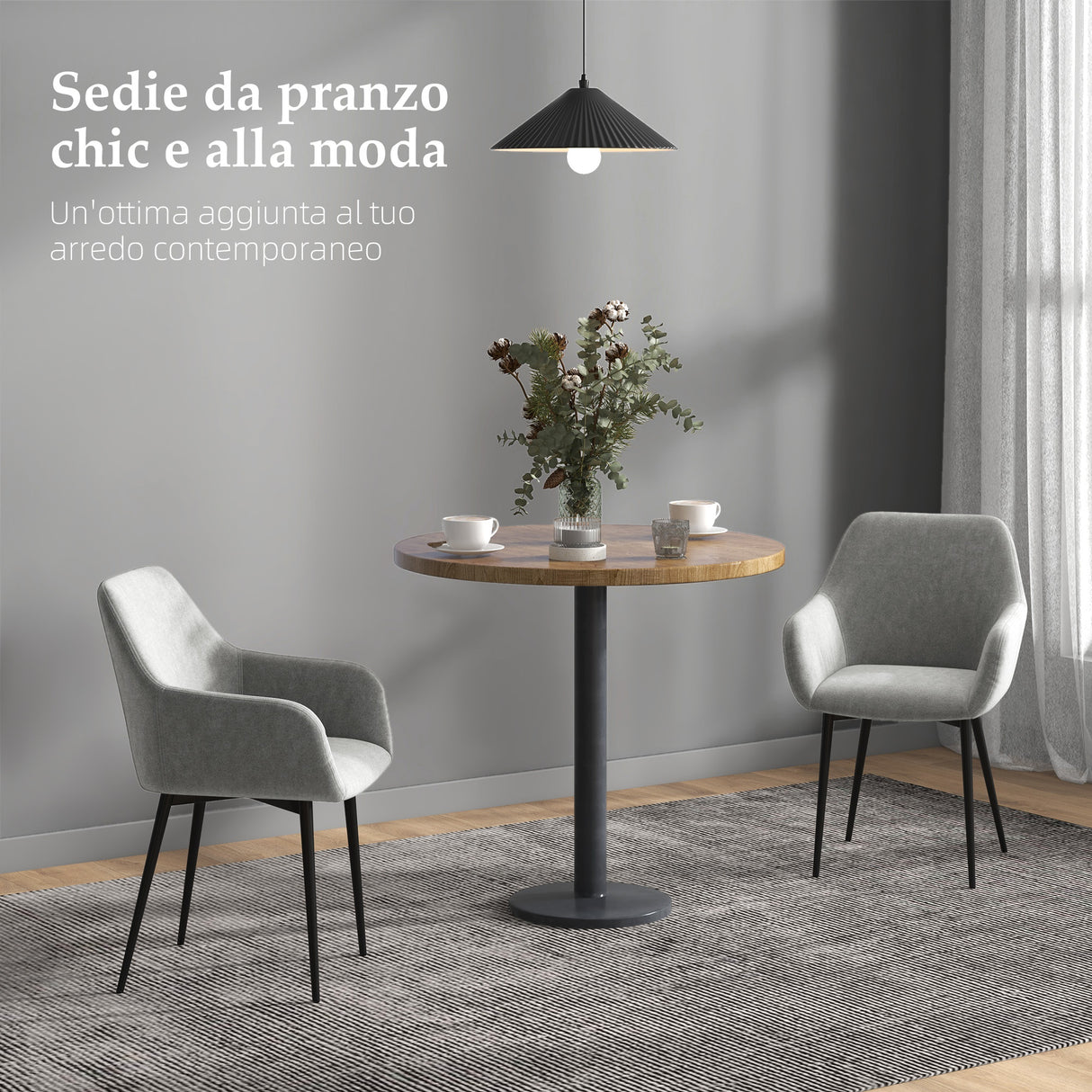 easycomfort easycomfort set 2 sedie da pranzo nordiche imbottite con braccioli ricurvi in tessuto effetto velluto 54x57x80 cm grigio scuro