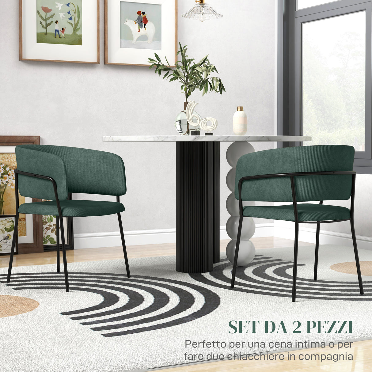 easycomfort easycomfort set 2 sedie per cucina imbottite in tessuto effetto velluto e acciaio 57x53x73 cm verde