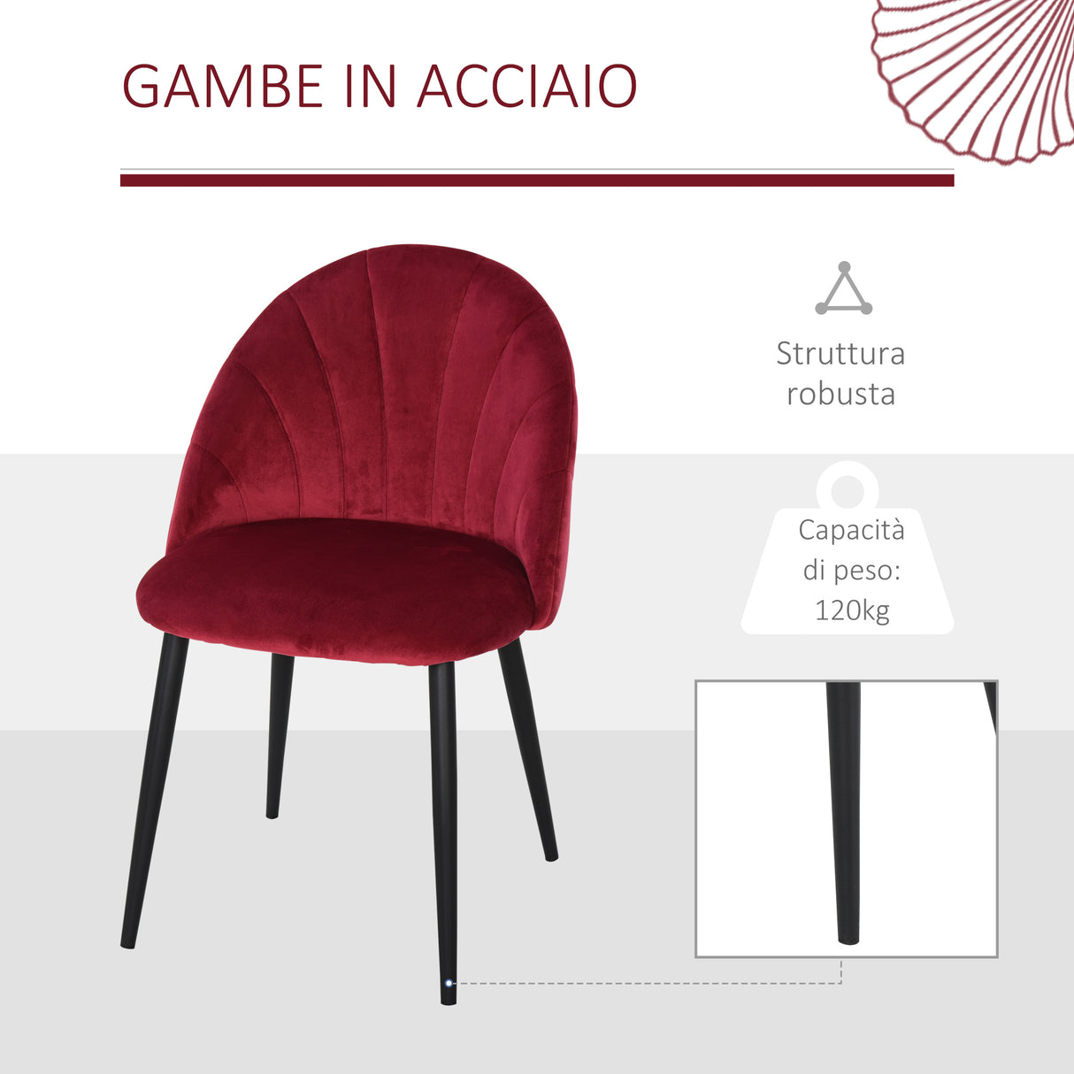 easycomfort easycomfort set 2 sedie sala da pranzo imbottite con design nordico ed ergonomico sedie da cucina e soggiorno in metallo e velluto rosso scuro 52x54x79 cm ean 8055776911472