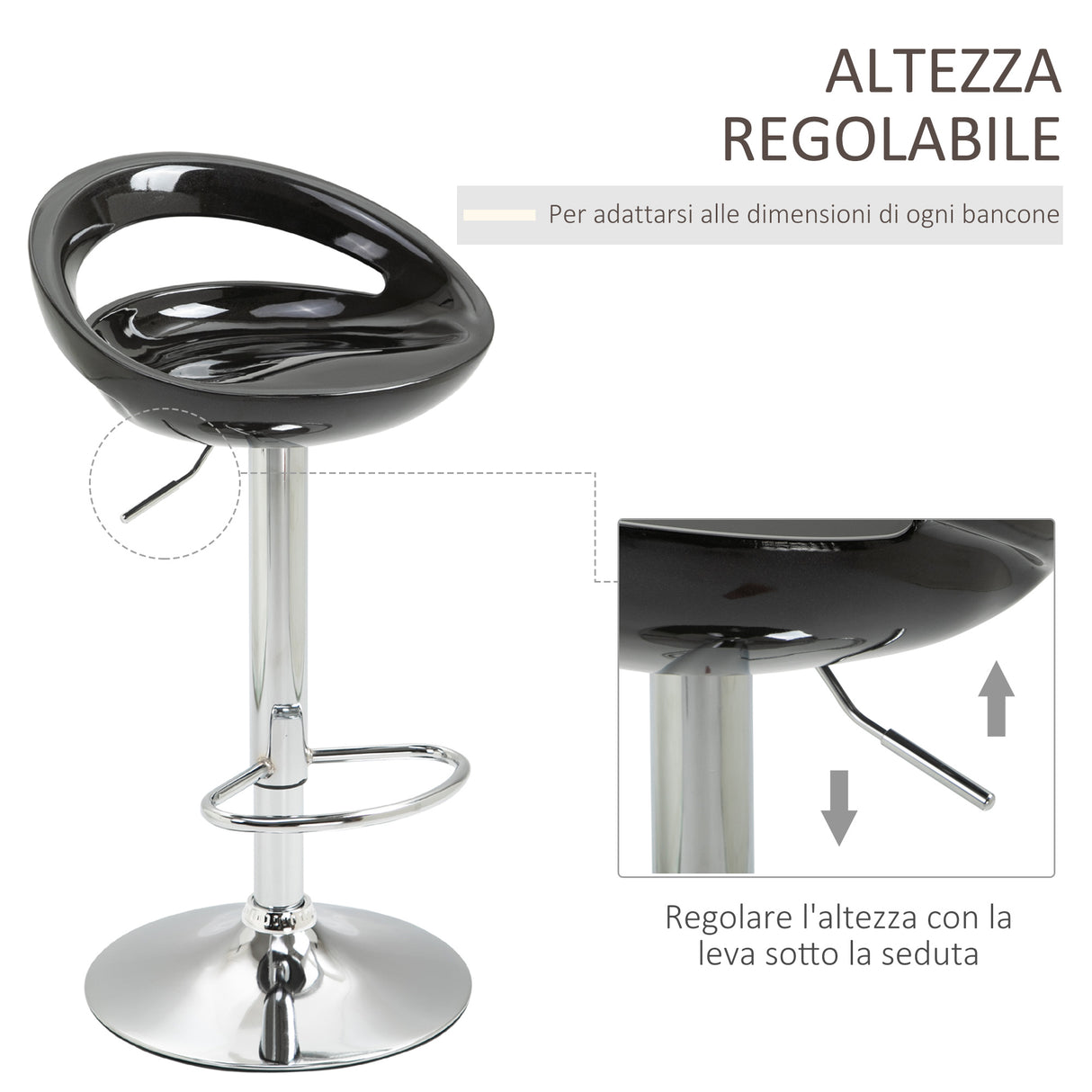 easycomfort easycomfort set 2 sgabelli da bar alti sgabelli girevoli a 360 con schienale e poggiapiedi altezza regolabile base in acciaio per sala da pranzo e cucina 46x41x76 96cm nero ean 8054144139012