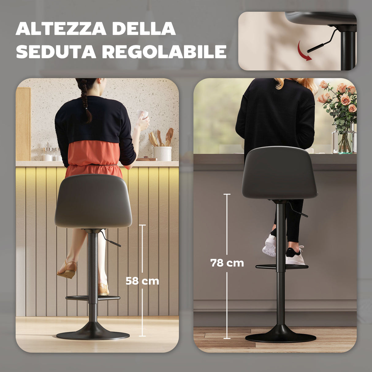 easycomfort easycomfort set 2 sgabelli da bar con schienale e poggiapiedi altezza regolabile pelle pu e imbottitura nero
