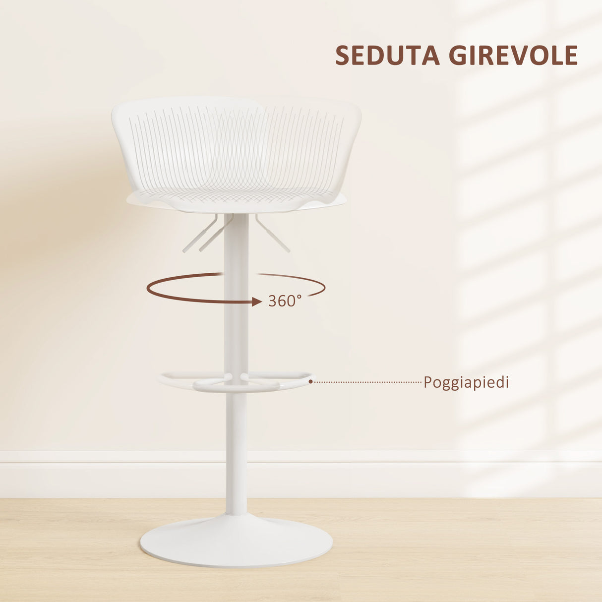 easycomfort easycomfort set 2 sgabelli da bar con schienale girevoli e con altezza regolabile polipropilene bianco