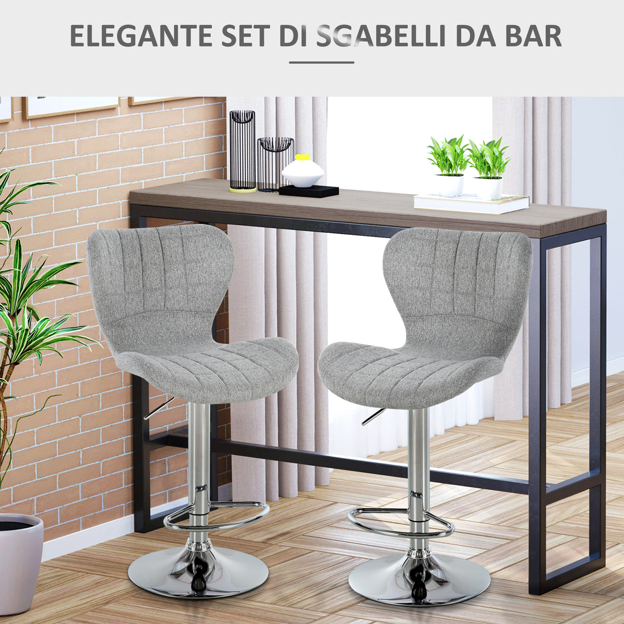 easycomfort easycomfort set 2 sgabelli da bar girevoli con altezza regolabile poggiapiedi e schienale in tessuto grigio