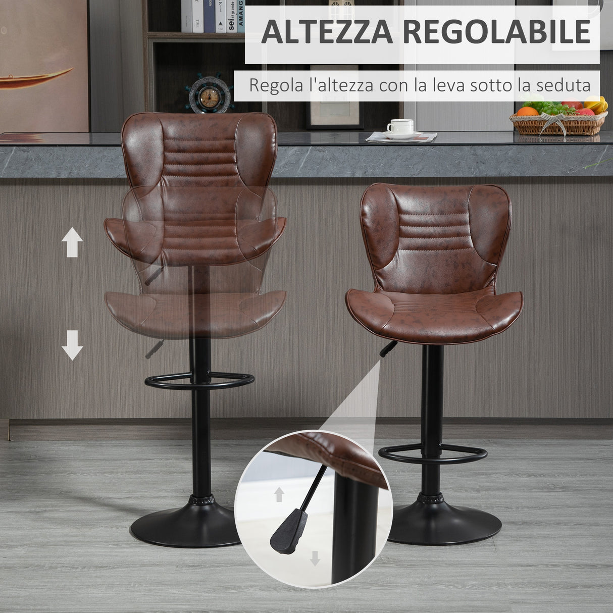 easycomfort easycomfort set 2 sgabelli da bar in finta pelle con altezza regolabile seduta girevole e poggiapiedi marrone