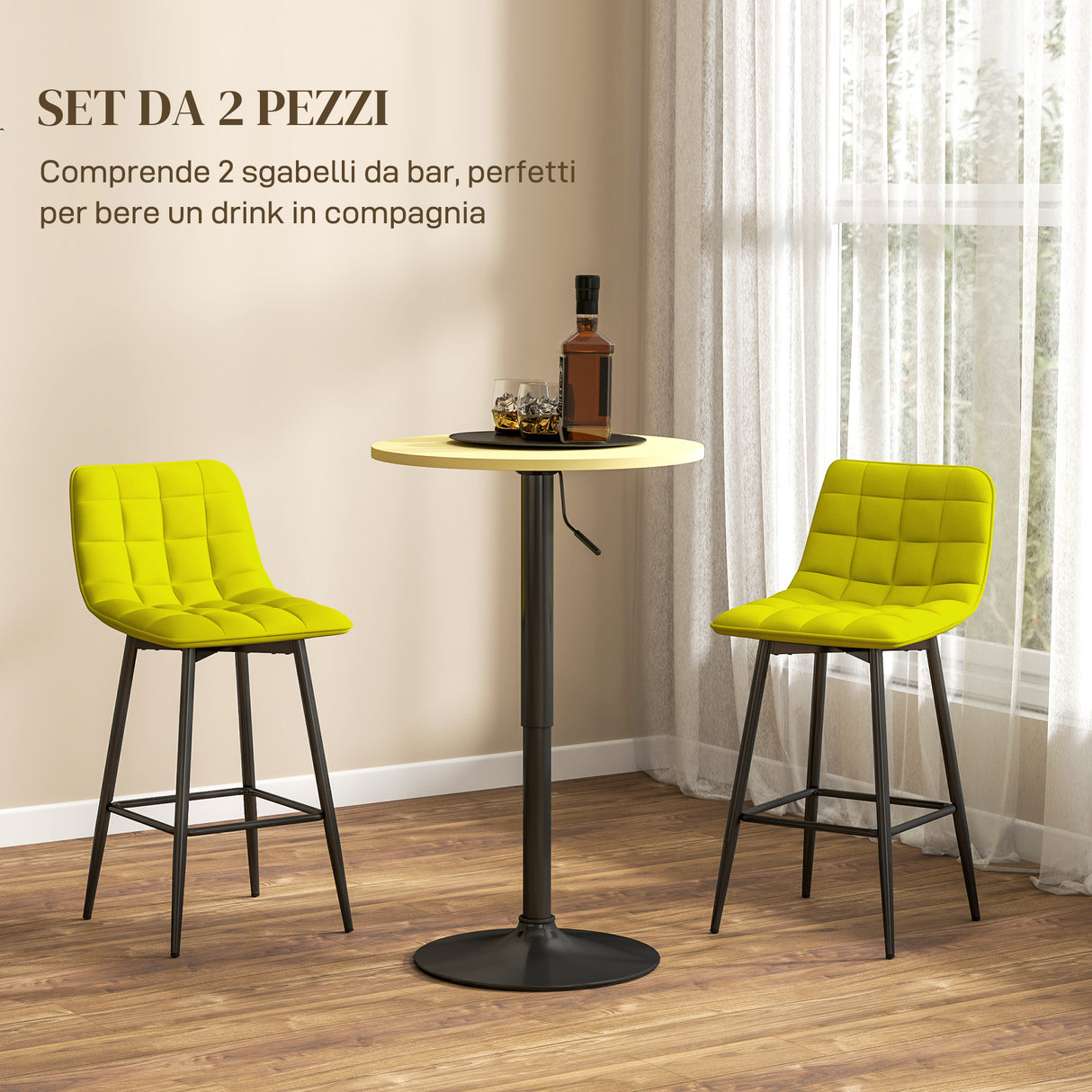 easycomfort easycomfort set 2 sgabelli da cucina stile nordico in tessuto effetto velluto e metallo 45x47x84 cm giallo