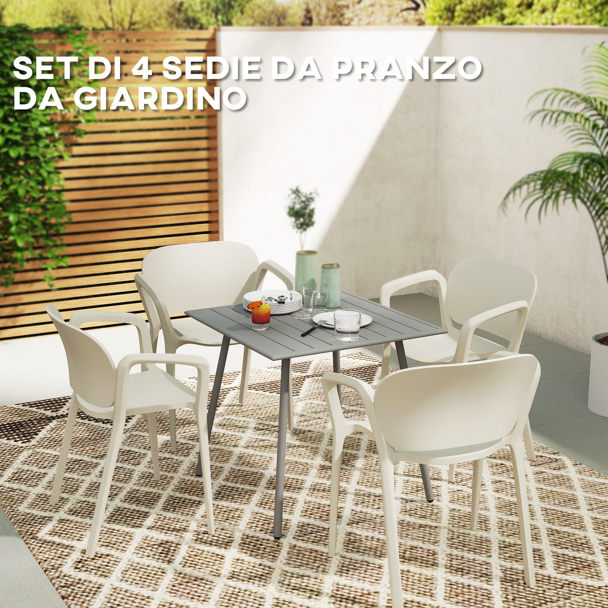easycomfort easycomfort set 4 sedie da giardino impilabili in pp dal design moderno con braccioli 60x56x75 cm bianco