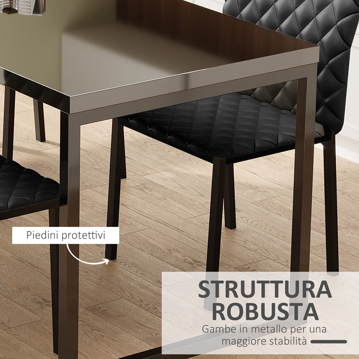 easycomfort easycomfort set 4 sedie da pranzo in finta pelle con cuciture a rombi e gambe in metallo nero