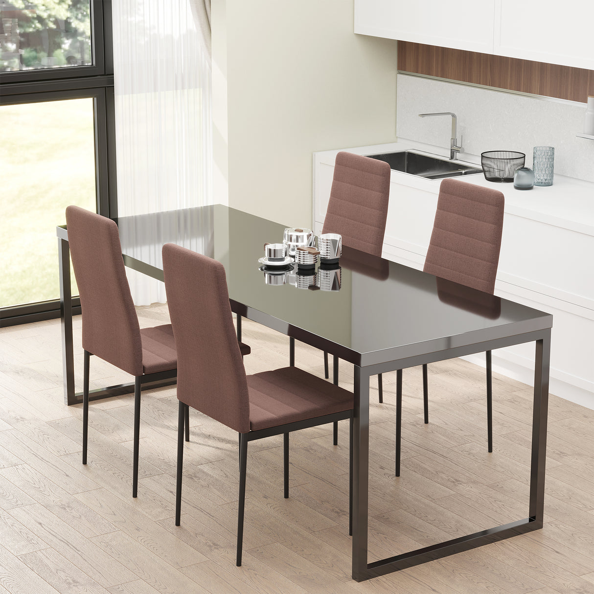 easycomfort easycomfort set 4 sedie imbottite per soggiorno o sala da pranzo sedie da cucina moderne in metallo e tessuto cachi