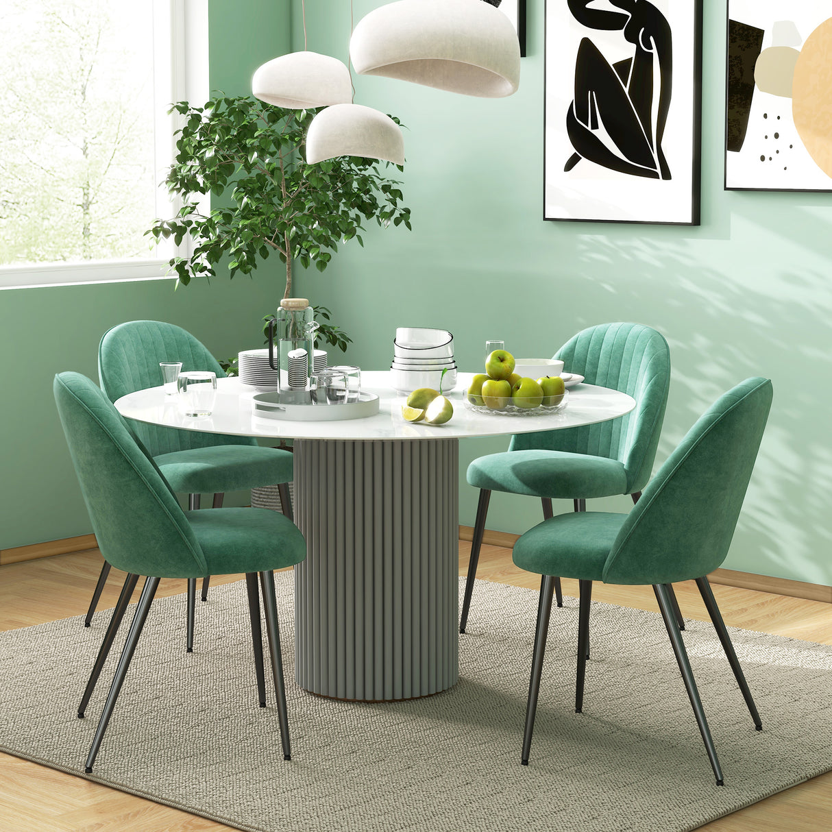 easycomfort easycomfort set 4 sedie moderne imbottite con schienale ricurvo in tessuto effetto velluto e acciaio 50x52x83 cm verde