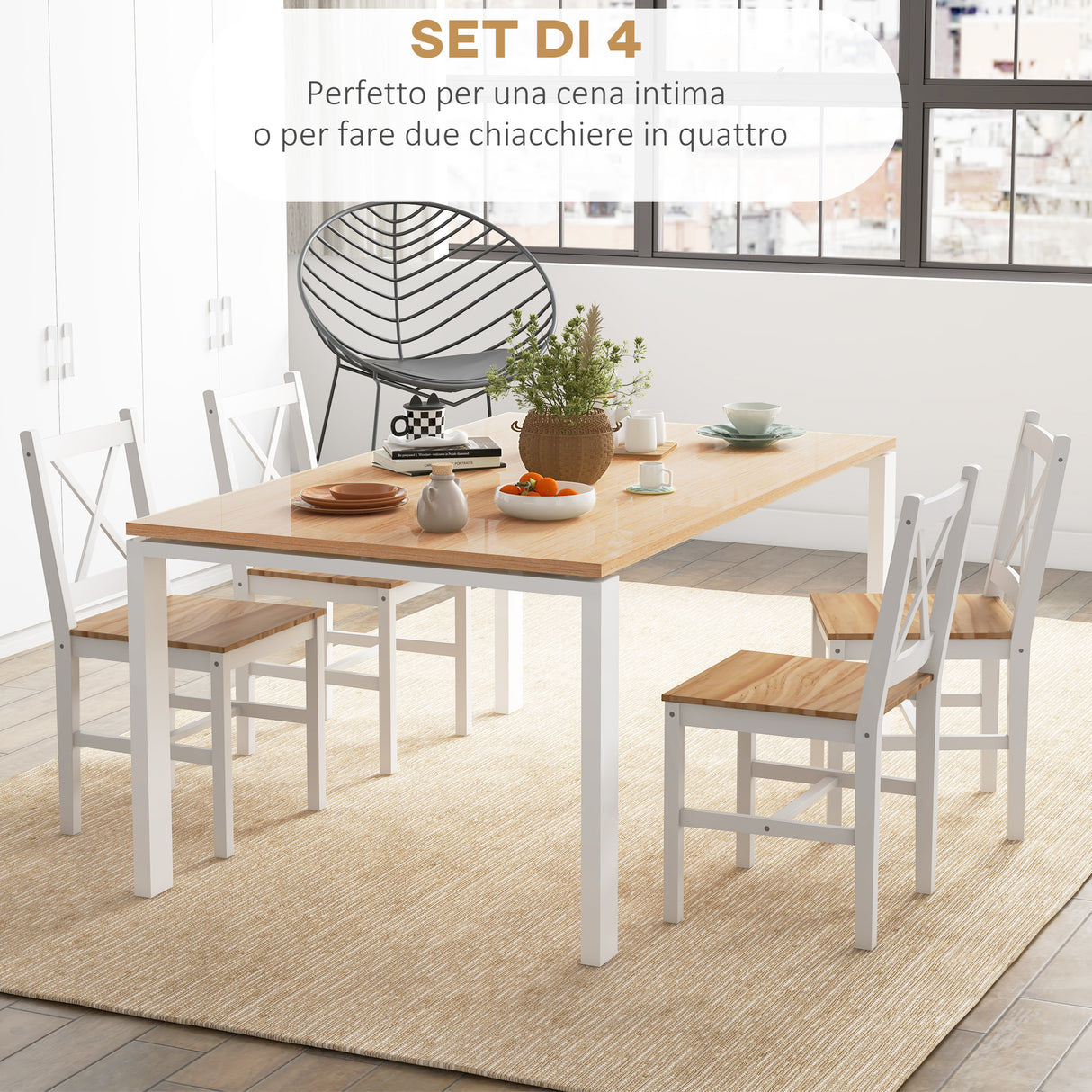 easycomfort easycomfort set 4 sedie per cucina e soggiorno con schienale a croce in legno di pino 41x46 5x86 cm