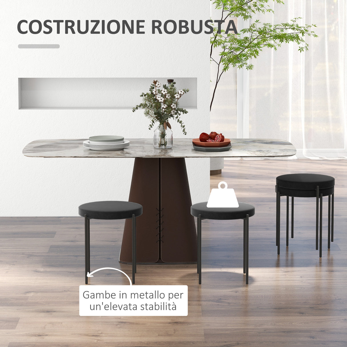 easycomfort easycomfort set 4 sgabelli bassi e rotondi in metallo e tessuto effetto velluto 41 5x41 5x46 cm nero