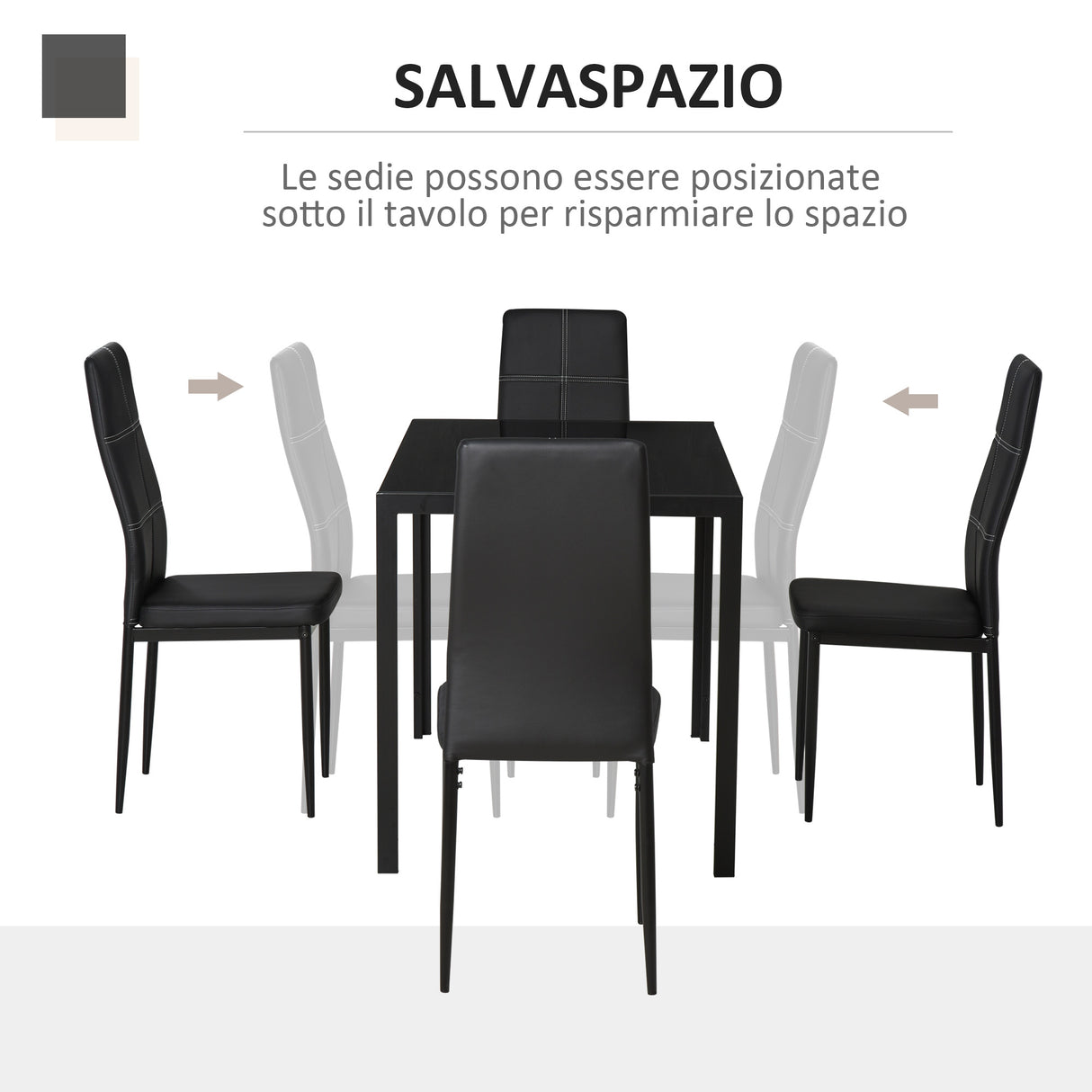 easycomfort easycomfort set 5 pezzi con 1 tavolo e 4 sedie per cucina o sala da pranzo in finta pelle metallo e vetro temperato nero